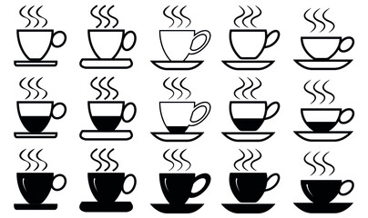 Coffee cup icon set. Coffee tea cup symbol. empty, full and half cup vector for design.