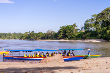 Fototapeta premium Canoes on the beach of Misahualli, Ecuador