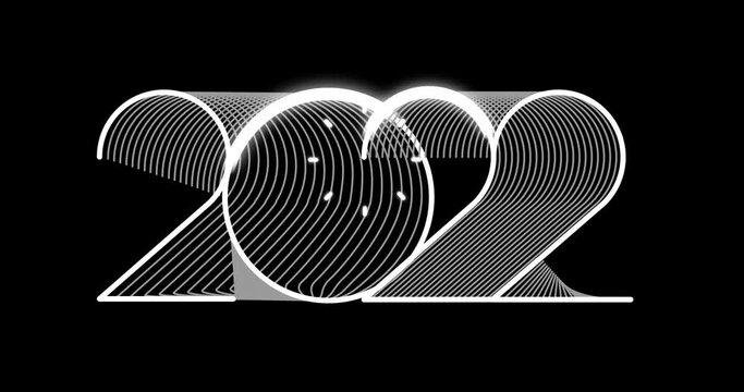 A minimalistic animation of a white number 2022 on a black background