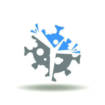 Vector illustration of virus destroyed and killed. Icon of coronavirus killing. Covid-19 kill symbol.