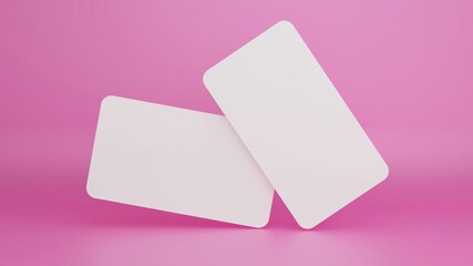 Blank white business cards isolated on pastel color background with shadow minimal concept 3D rendering