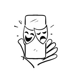 hand drawn doodle watching theatrical online icon illustration vector