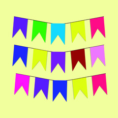 clothesline with colorful flags on a yellow background