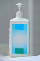 Plastic white detergent bottle - soap dispenser, hand sanitizer dispenser. Cosmetic container isolated on white background