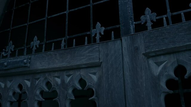 Locked Medieval Door In The Dark