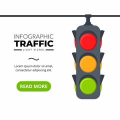 Illustration vector graphic web template traffic light signal with symbol in red, yellow, and green color. stop, warning, and go sign, perfect for cover presentation, campaign, and poster
