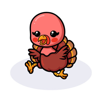 Cute baby turkey cartoon running