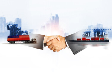 Businessman shake hands, China-USA trade war , The world logistics , logistic network  background ...