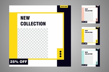 New set of editable minimal banner templates. Suitable for social media posts and web or internet ads. Vector illustration with photo college.