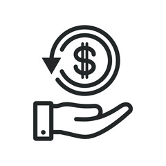 Dollar chargeback on hand icon design isolated on white background. Vector illustration