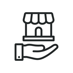 Store symbol on hand. Seller, grocery, retail icon design on white background. Vector illustration