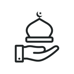 Mosque symbol on hand icon design isolated on white background. Vector illustration