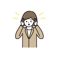 耳鳴り・頭痛に悩むビジネスウーマンのイラスト