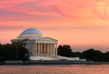 Thomas Jefferson Memorial in Washington, D.C. at sunset.
