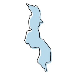Stylized simple outline map of Malawi icon. Blue sketch map of Malawi vector illustration
