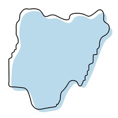 Stylized simple outline map of Nigeria icon. Blue sketch map of Nigeria vector illustration - obrazy, fototapety, plakaty