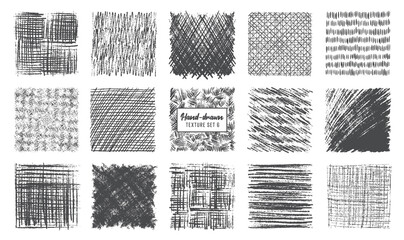 Sketch pencil texture set. Pen hatch effect, black scribble chalk, grunge freehand vector. Handmade pencil lines, strokes, doodles and scratches.