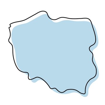 Fototapeta Stylized simple outline map of Poland icon. Blue sketch map of Poland vector illustration