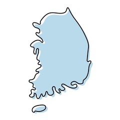 Stylized simple outline map of South Korea icon. Blue sketch map of South Korea vector illustration
