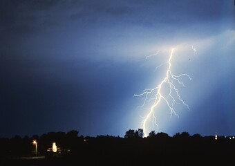 Fototapeta na wymiar Lightning, cloud to ground, at night