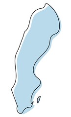 Stylized simple outline map of Sweden icon. Blue sketch map of Sweden vector illustration