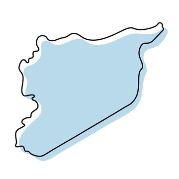 recommend clip art: Stylized simple outline map of Syria icon. Blue sketch map of Syria vector illustration