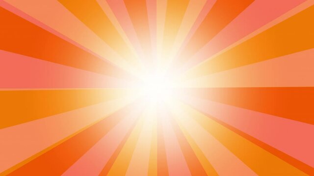 Loopable: Yellow-orange sunburst, radial sun rays from center, stripe background rotation.