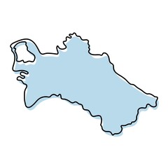Stylized simple outline map of Turkmenistan icon. Blue sketch map of Turkmenistan vector illustration