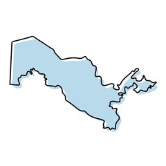 Stylized simple outline map of Uzbekistan icon. Blue sketch map of Uzbekistan vector illustration