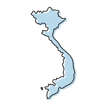 Stylized Simple Outline Map Of Vietnam Icon. Blue Sketch Map Of Vietnam Vector Illustration