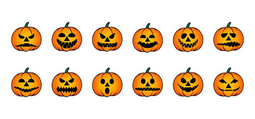 Set of Halloween pumpkins. Vector illustration and editable