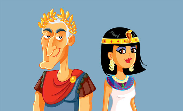 Caesar and Cleopatra Vector Cartoon Illustration
