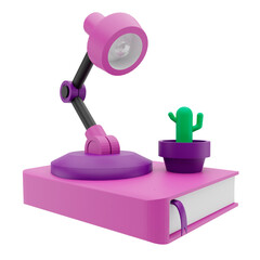 3D rendering children study space with lamp on book for learning