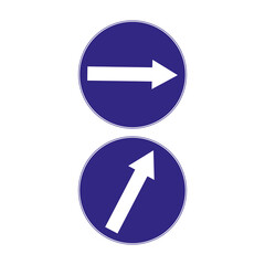 Blue keep right sign set. Arrow sign. Regulation concept. Traffic laws. Road signposts. Vector illustration. Stock image. 