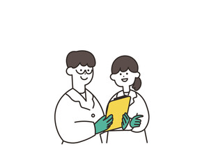 話し合う研究中の二人の研究者