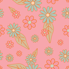 Cute Pink Blue Floral Repeating Seamless Vector Pattern