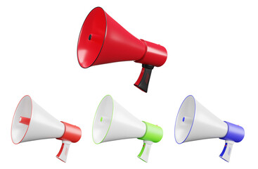 set-loudspeaker or megaphone as announcement icon 3d rendering illustration on white background.