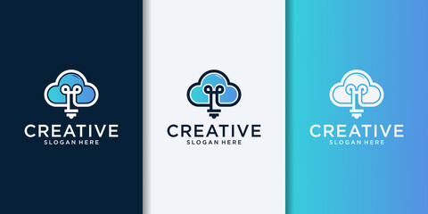 Light bulb with cloud outline simple sleek modern logo design vector