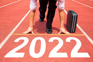 Business man Start to new year 2022 plans. ready and start concepts
