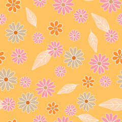 Obraz na płótnie Canvas Orange Pink Floral Scatter Seamless Vector Pattern