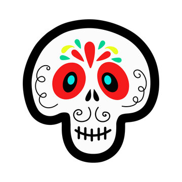 Vector sticker of funny colorful cartoon skull for Halloween celebration concept designs