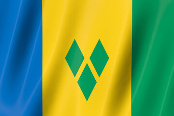 Saint Vincent And The Grenadines flag of silk-3D panoramic  illustration