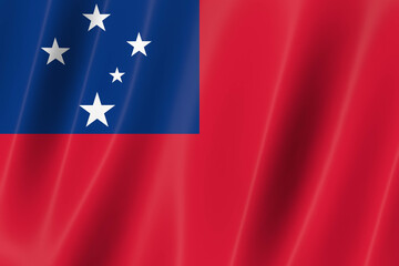 Samoa flag of silk-3D panoramic  illustration