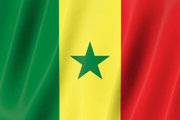 Senegal flag of silk-3D panoramic  illustration