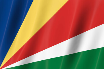 Seychelles flag of silk-3D panoramic  illustration