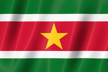 Suriname flag of silk-3D panoramic  illustration