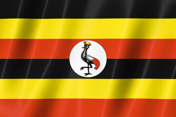 Uganda flag of silk-3D panoramic  illustration
