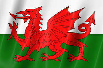Wales flag of silk-3D panoramic  illustration