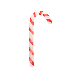 Hand drawn Watercolor cute children illustration on a white background. Hand painted red christmas lollipop. decorative element for design. cartoon, sweet, stick, stripe candy,