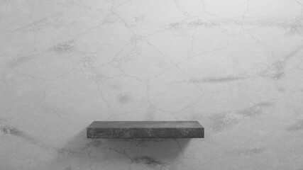 Empty concrete shelf on grey concrete cement wall background. 3d rendering illustration